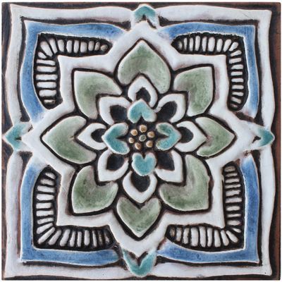 Handmade Tile matt blue Mandala #3 [15cm/5.9"]