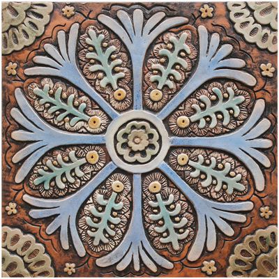 Handmade Tile matt blue suzani #3 [30cm/11.8"]