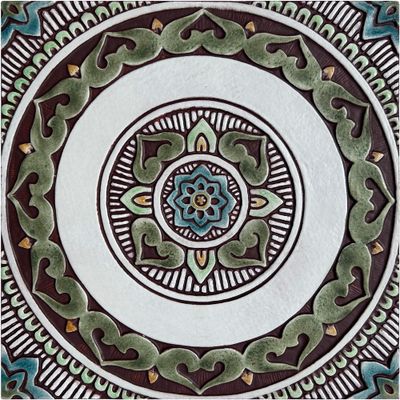 Handmade Tile matt green Mandala #8 [30cm/11.8"]