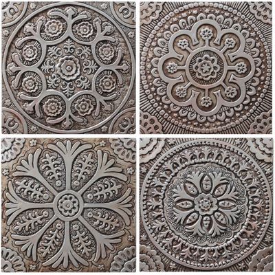 Handmade Tiles Set4 silver Suzani [30cm/11.8"]