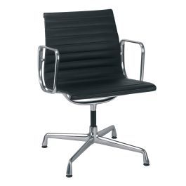 Eames EA 108 Aluminium Armchair Black Leather Polished Base