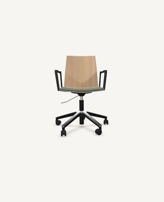 FourCast®2 Wheeler Chair, Bentwood Shell, Swivel Base with Seat Pad - with Arms