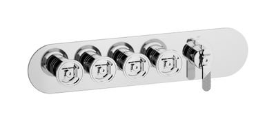 Aqua - 4 ways EUA422CCNB1 - External part of thermostatic 4 ways, round plate, horizontal, bold handle