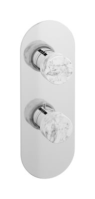 Aqua - Diverter 3 ways EUA712CCNMR_1 - External part of thermostatic 3 ways diverter, round plate, vertical, white marble handle