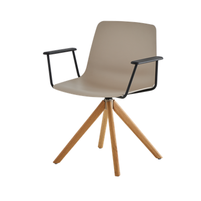 Varya Xl Armchair with 4 spoke wooden swivel base (plastic mono-shell)