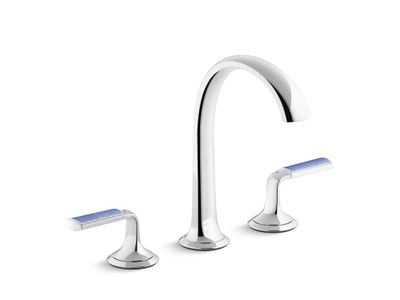 Script Decorative Sink faucet, arch spout, Celeste Blue Wave enamel lever handles