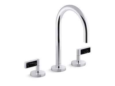 One Sink faucet, gooseneck spout, Nero Marquina handles