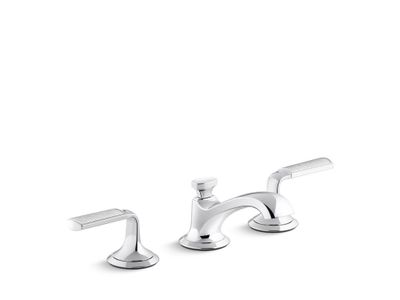 Script Decorative Sink faucet, low spout, Frost Wave enamel lever handles