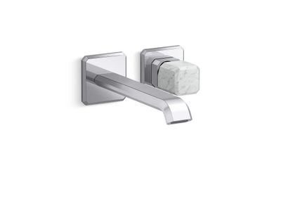 Bezel Wall Mount Single Control Sink Faucet, Elongated Spout, White Carrara Handle
