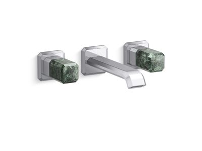 Bezel Wall Mount Widespread Sink Faucet, Guatemala Stone Handles