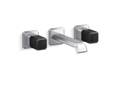 Bezel Wall Mount Widespread Sink Faucet, Nero Marquina Handles