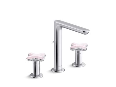 002 Widespread Sink Faucet, Tall Spout, Rose Quartz Cross Handles