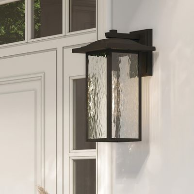 Capanna Outdoor Wall Light 1-Light Clear Water Glass Rectangle Shade Size:10.75" W x 20" H x 12" D Model:49928BKT
