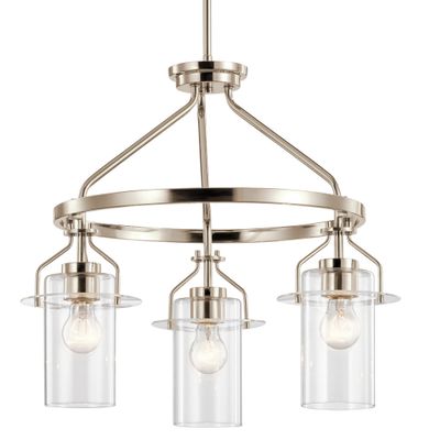 Everett Chandelier 1-Tier 3-Light Clear Glass Size:19.5" H x 22.75" DIA Model:52377NBR