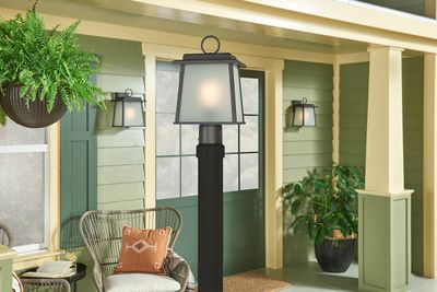 Noward Outdoor Post Light 1-Light Clear Satin Etched Glass Size:7.5" W x 15" H x 9" L Model:59107BK