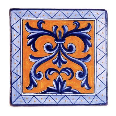 Ceramic-hand made tiles - set of 3 pcs - old cotto - decorated PT/24.Blu
