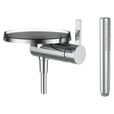 Kartell LAUFEN - Shower mixer for Simibox 1-Point, with synthetic flexible hose 1800 mm, with handspray TwinStick, with disc bowl transparent crystal (bowl available in 7 further colours)