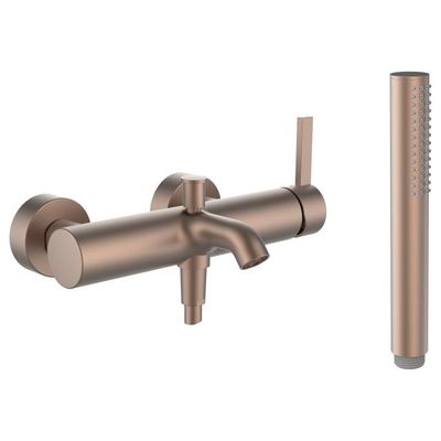 Kartell LAUFEN - Single lever bath mixer, fittings distance 134-166 mm, complete with fittings, synthetic flexible hose 1800 mm and hand shower TwinStic, PVD rosegold brushed