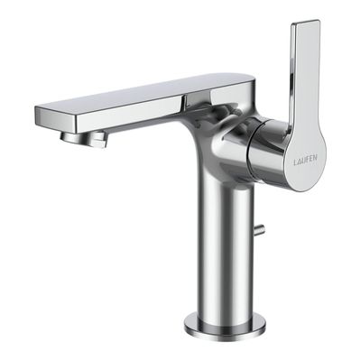 SWISSTAP - Basin mixer with side lever, projection 105 mm, fixed spout, Eco+ function, without pop-up waste, PVD pale gold matt