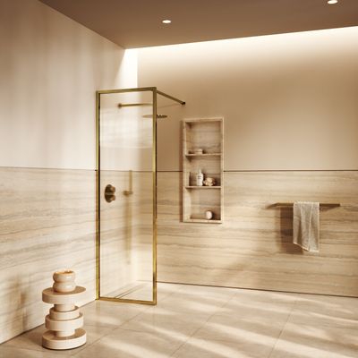 Opulence Fluted Glass Polished Brass Shower Screen