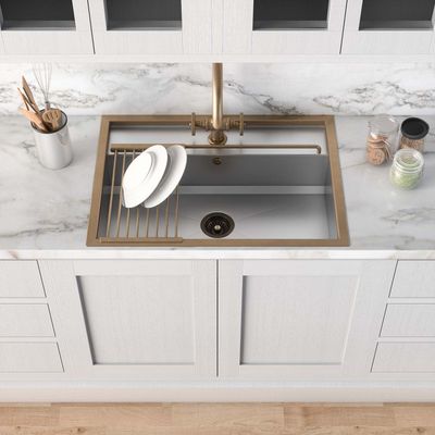 Top-mounted rectangular sink with step