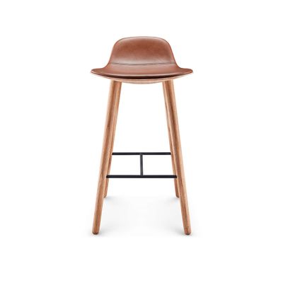 YUUGA bar stool - H75 - Nature oak/Cognac leather