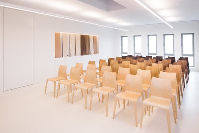 Stackable wooden meeting and conference room chairs - PlyCollection