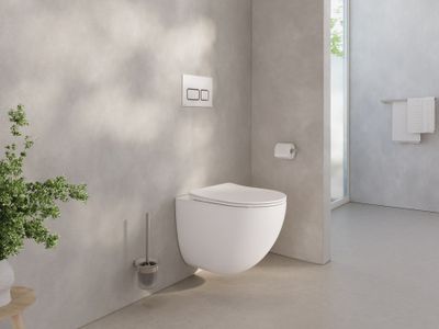 Chrome AquaSpin Toilet Set, Wall-Mounted, white