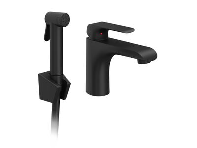 FL 112.20BLM Washbasin Tap, 150 mm, with Bidet Shower, matt black