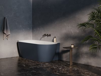 Freedom Corner II Tec Bathtub 175x86 L, Deepsea Blue/white, Drain Cover: white/black/chrome