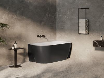 Freedom Corner II Tec Bathtub 175x86 R, black/white, Drain Cover: black/white/chrome
