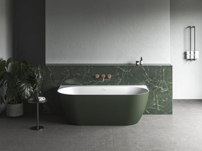 Freedom Wall Tec Bathtub 170x87, Grey Green/white, Drain Cover: white/black/chrome
