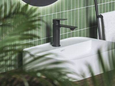 PN 014.20BLM Deck-Mounted Washbasin Tap, 165 mm, without Pop-Up Waste, matt black