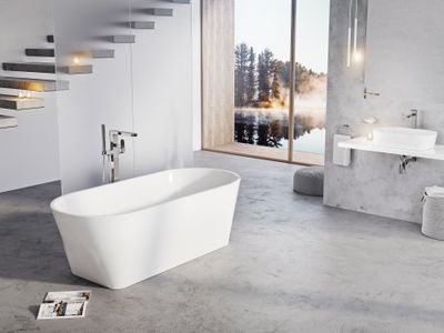 Solo Bathtub 178x80, white, Overflow and Drain Cover: chrome