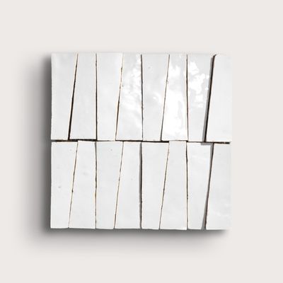 Bright White 1x4 Trapezoid Mosaic Zellige Tile