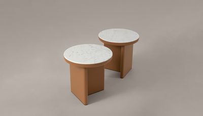 AUDREY leather-covered tables, coffee tables and poufs