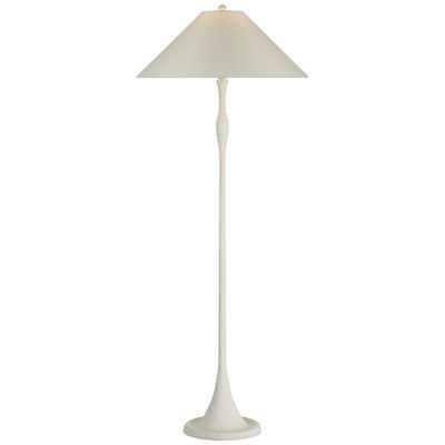 Romero Floor Lamp, Plaster White Charee Silk Stripe, Light Blue