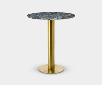 Tube Dining Table Brass Pebble Marble Top 900mm