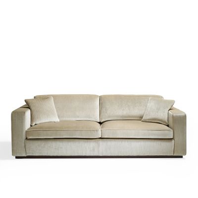 Contemporary sofa with embroidered vertical bands