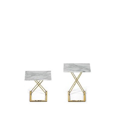 Side tables set with marble top and gold finishing