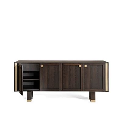 Sideboard In heat-treated oak with champagne-finish brass details