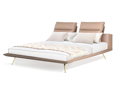 CARLTON - Leather double bed with upholstered headboard _ Able