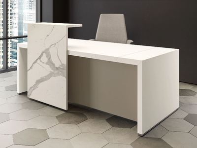 UNIVERSE - Wooden reception desk with Laminam® shelf _ About Office