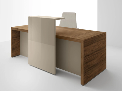 UNIVERSE - Wooden reception desk with laquered glass shelf _ About Office