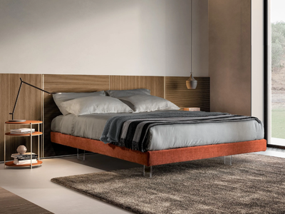 CARRÈ - Double bed with integrated lighting _ Adok