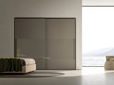SHINE - Wood and glass wardrobe with sliding doors _ Adok