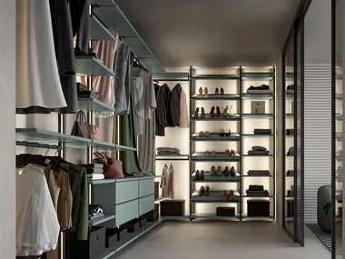 VERTICAL - Sectional metal and wood walk-in wardrobe with integrated lighting _ Adok