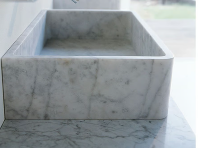 CARRARA - Countertop rectangular Carrara marble washbasin _ Agape