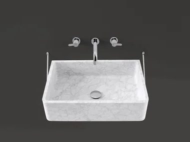 CARRARA - Wall-mounted rectangular Carrara marble washbasin _ Agape