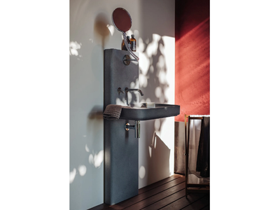 PETRA - Rectangular pedestal Cementoskin® washbasin _ Agape